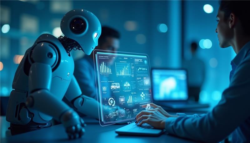 AI transforming business models in a modern workspace