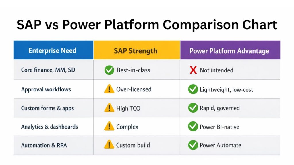 SAP Vs Power Platform Comparison Chart