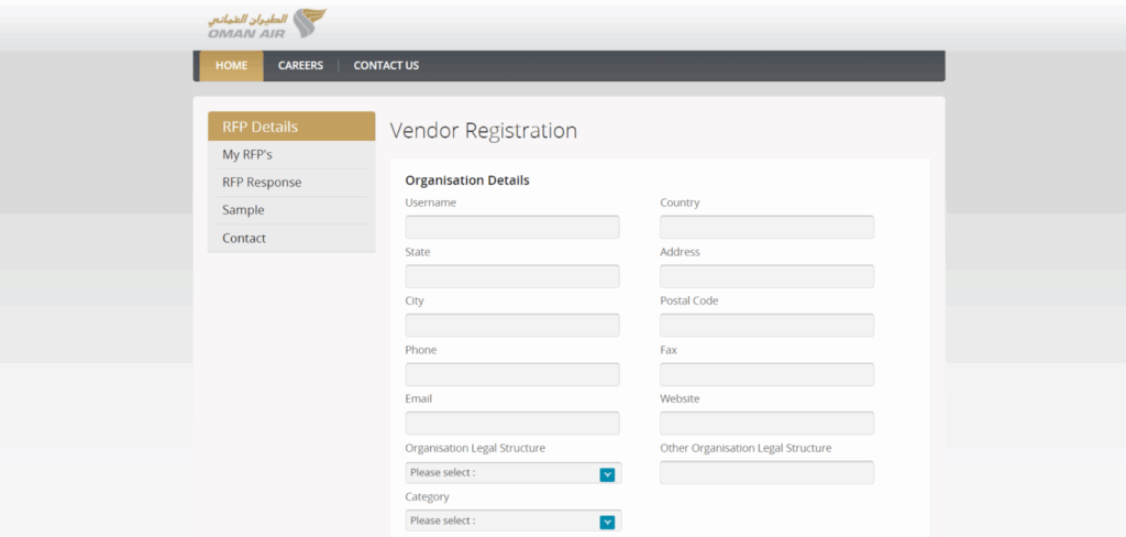 Procurement Management System of Oman Air - Vendor Registration Portal