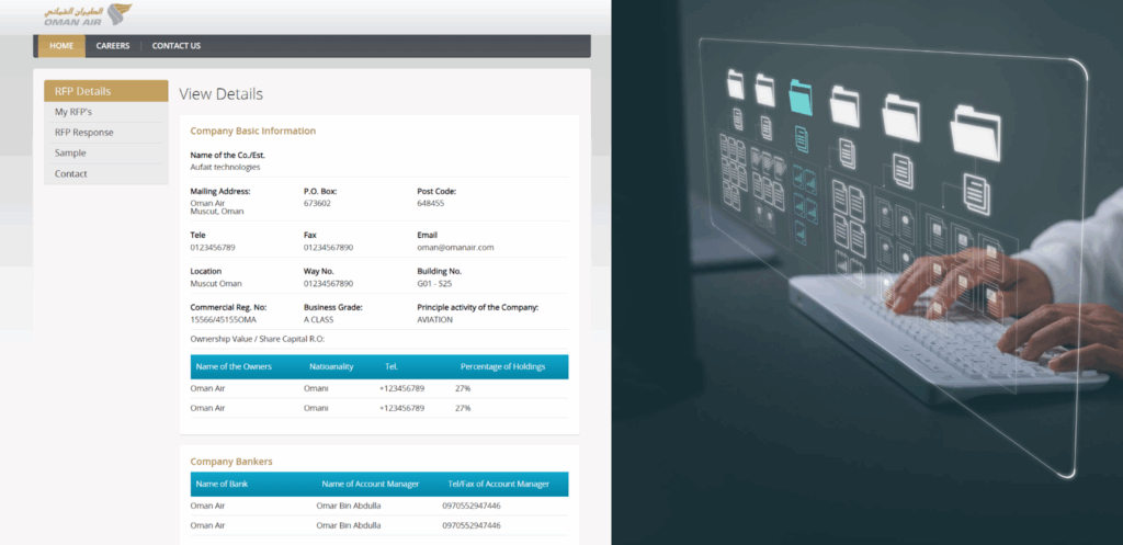 Procurement Management System of Oman Air - RFP Details Page